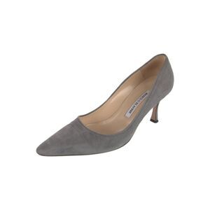 Manolo Blahnik grey suede pointed toe heels pumps 38.5